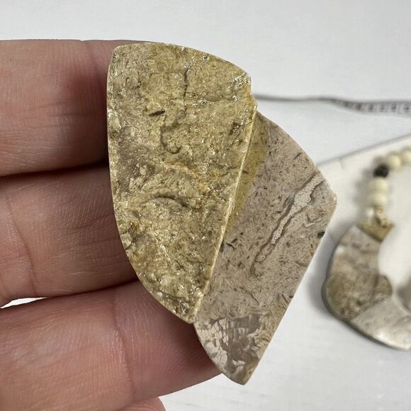 Handmade ~20" Quartz Granite Stone Gold Tone Statement Necklace And Earrings Vtg - Picture 10 of 14